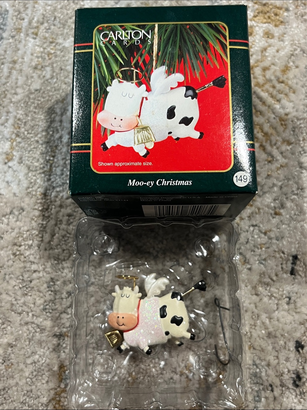 Vtg Carlton Cards White and Black Cow Angel Ornament z29